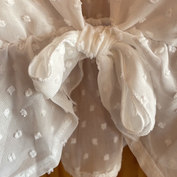 MAXIMGR Open Front Tie Knot Crop Top Long Sleeve Deep V Neck Ruffle Blouse - Picture 4 of 5